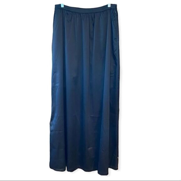 Pim + Larkin Sz M Navy Blue Satin Evening Wedding Long Maxi Flowy Skirt - Picture 1 of 10